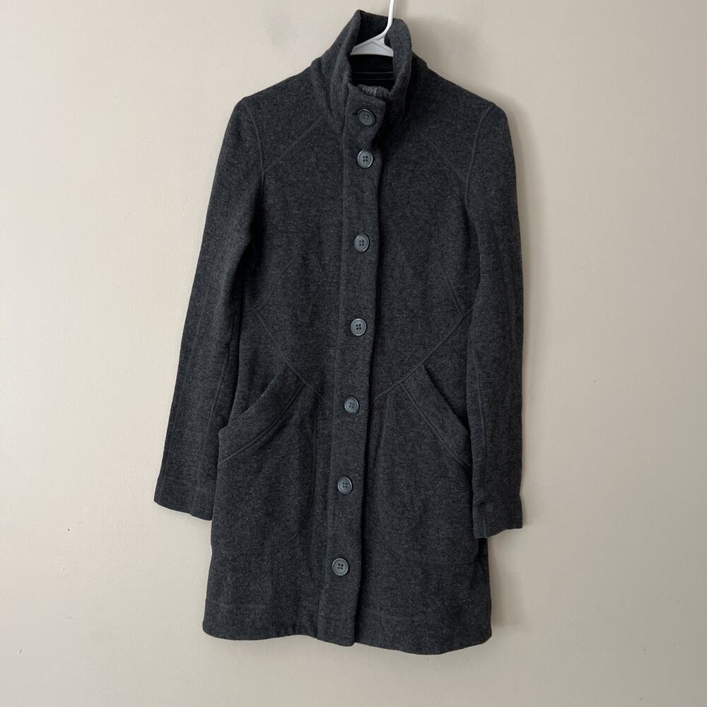 Marmot Women Wool Blend Big Button Front Long Sweater Coat Heather Gray Medium